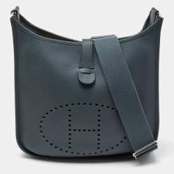 Pre Owned Hermes Bleu Orage Taurillon Clemence Leather Evelyne III GM Bag