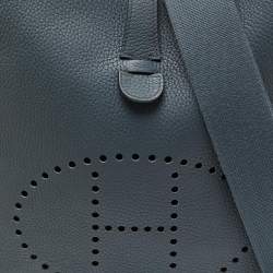 Pre Owned Hermes Bleu Orage Taurillon Clemence Leather Evelyne III GM Bag