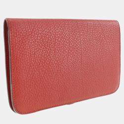 Pre Owned Hermes Red Togo Leather Dogon Wallet
