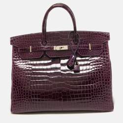 Hermes Amethyst Crocodile Porosus Palladium Finish Birkin 40 Bag