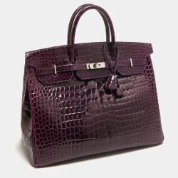 Hermes Amethyst Crocodile Porosus Palladium Finish Birkin 40 Bag