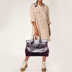 Hermes Amethyst Crocodile Porosus Palladium Finish Birkin 40 Bag