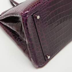Hermes Amethyst Crocodile Porosus Palladium Finish Birkin 40 Bag