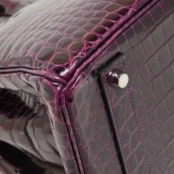 Hermes Amethyst Crocodile Porosus Palladium Finish Birkin 40 Bag