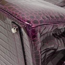 Hermes Amethyst Crocodile Porosus Palladium Finish Birkin 40 Bag