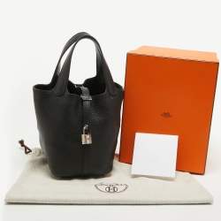 Hermes Noir Taurillon Clemence Leather Picotin Lock 18 Bag