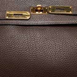 Pre Owned Hermes Cacao Togo Leather Gold Finish Kelly Retourne 35 Bag
