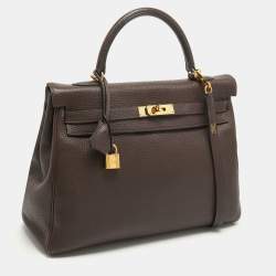 Pre Owned Hermes Cacao Togo Leather Gold Finish Kelly Retourne 35 Bag