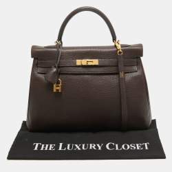 Pre Owned Hermes Cacao Togo Leather Gold Finish Kelly Retourne 35 Bag