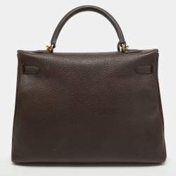 Pre Owned Hermes Cacao Togo Leather Gold Finish Kelly Retourne 35 Bag