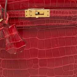 Pre Owned Hermes Rouge de Coeur Alligator Mississippiensis Gold Finish Kelly Sellier 25 Bag