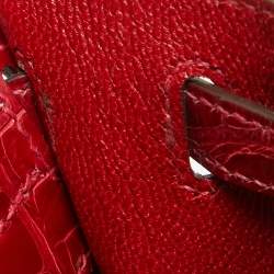 Pre Owned Hermes Rouge de Coeur Alligator Mississippiensis Gold Finish Kelly Sellier 25 Bag