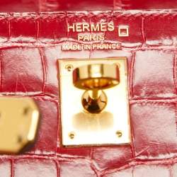 Pre Owned Hermes Rouge de Coeur Alligator Mississippiensis Gold Finish Kelly Sellier 25 Bag