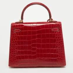 Pre Owned Hermes Rouge de Coeur Alligator Mississippiensis Gold Finish Kelly Sellier 25 Bag