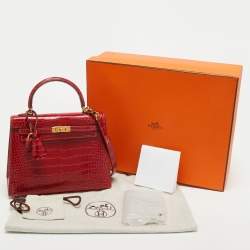 Pre Owned Hermes Rouge de Coeur Alligator Mississippiensis Gold Finish Kelly Sellier 25 Bag