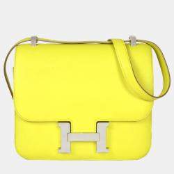 Hermes Constance 3 24 Lime Evercolor D stamp shoulder bag yellow