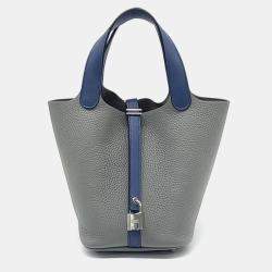 Pre Owned Hermes Two Tone Clemence Leather Picotin Lock 18 Tote Bag