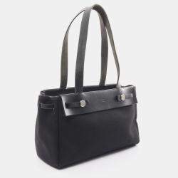Pre Owned Hermes HerBag bag Kabas PM Shoulder bag Tote bag Canvas Leather Black Silver hardware G stamp
