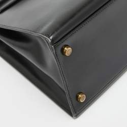 Pre Owned Hermes Noir Box Leather Gold Finish Kelly Sellier 32 Bag