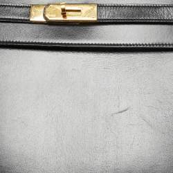 Pre Owned Hermes Noir Box Leather Gold Finish Kelly Sellier 32 Bag