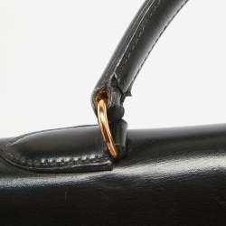Pre Owned Hermes Noir Box Leather Gold Finish Kelly Sellier 32 Bag