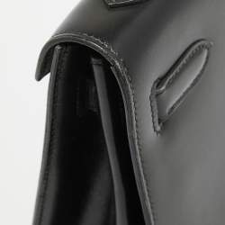 Pre Owned Hermes Noir Box Leather Gold Finish Kelly Sellier 32 Bag