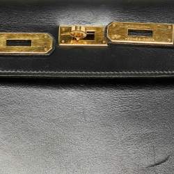 Pre Owned Hermes Noir Box Leather Gold Finish Kelly Sellier 32 Bag