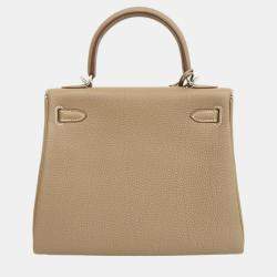 Hermes Etoupe Togo Kelly 25 B Engraved Ladies Handbag