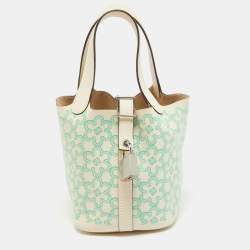 Hermès Nata/Vert/Blanc Swift Leather Lucky Daisy Picotin Lock Micro Bag