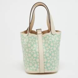 Hermès Nata/Vert/Blanc Swift Leather Lucky Daisy Picotin Lock Micro Bag