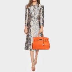 Hermes Feu Taurillon Clemence Palladium Finish Birkin 35 Bag