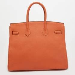 Hermes Feu Taurillon Clemence Palladium Finish Birkin 35 Bag