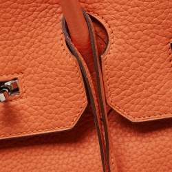 Hermes Feu Taurillon Clemence Palladium Finish Birkin 35 Bag
