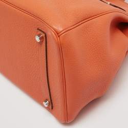 Hermes Feu Taurillon Clemence Palladium Finish Birkin 35 Bag