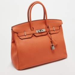 Hermes Feu Taurillon Clemence Palladium Finish Birkin 35 Bag