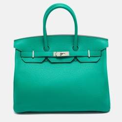 Hermes Vert Vertigo/Vert Fonce Taurillon Clemence Palladium Finish Birkin 35 Bag