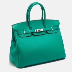Hermes Vert Vertigo/Vert Fonce Taurillon Clemence Palladium Finish Birkin 35 Bag