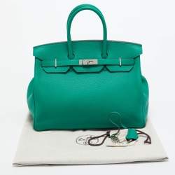 Hermes Vert Vertigo/Vert Fonce Taurillon Clemence Palladium Finish Birkin 35 Bag