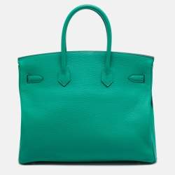 Hermes Vert Vertigo/Vert Fonce Taurillon Clemence Palladium Finish Birkin 35 Bag