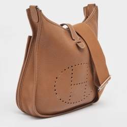 Pre Owned Hermes Gold Taurillon Clemence Leather Evelyne III PM Bag