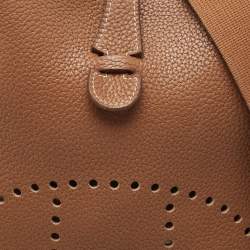Pre Owned Hermes Gold Taurillon Clemence Leather Evelyne III PM Bag