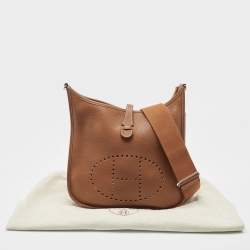 Pre Owned Hermes Gold Taurillon Clemence Leather Evelyne III PM Bag