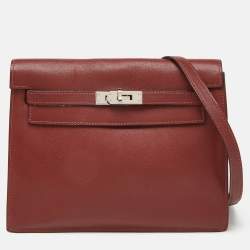 Pre Owned Hermes Rouge H Evercolor Leather Kelly Danse Palladium Finish Bag