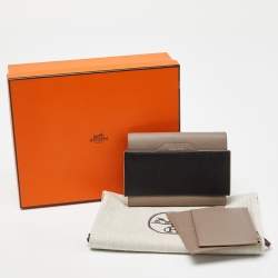 Hermès Etain/Black Epsom Leather Passant Compact Wallet