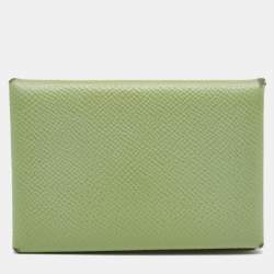 Hermes Vert Criquet Epsom Leather Calvi Card Holder