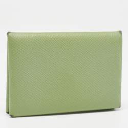 Hermes Vert Criquet Epsom Leather Calvi Card Holder