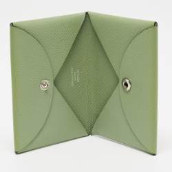 Hermes Vert Criquet Epsom Leather Calvi Card Holder