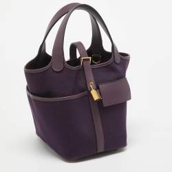 Pre Owned Hermes Raisin/Cassis Toile Goeland and Swift Leather Cargo Picotin Lock 18 Bag