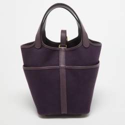 Pre Owned Hermes Raisin/Cassis Toile Goeland and Swift Leather Cargo Picotin Lock 18 Bag