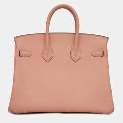 Hermes Rose Sakura Swift Leather Birkin 25 Tote Bag